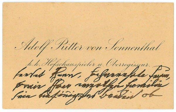 Visitenkarte mit drei eigenh. Zeilen.