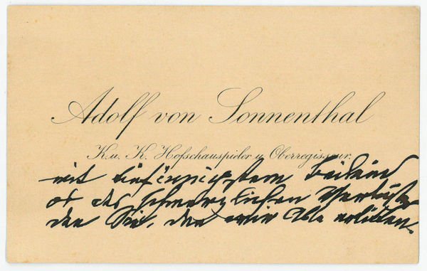 Visitenkarte mit drei eigenh. Zeilen.