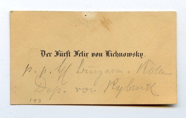 Visitenkarte mit zwei eigenh. Zeilen.