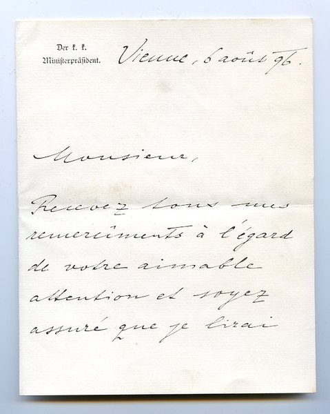 Eigenh. Brief mit U. ("Badeni").