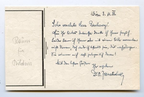 Eigenh. Briefkarte mit U. ("O. Janetschek").