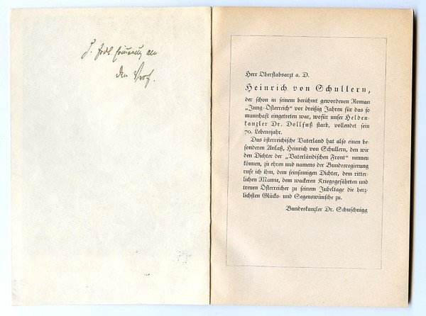 Der Ruf der Heimat. Bd. 1. Mit eigenh. Widmung.