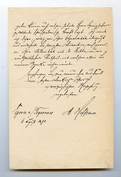Eigenh. Brief mit U. ("M. Hofpauer").