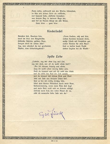 Gedr. Programm mit eigenh. U. ("Egid Filek").