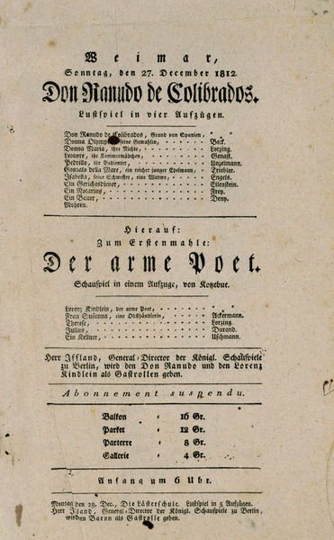 Collection of 3 theatre bills for Iffland's 1812 guest performance …