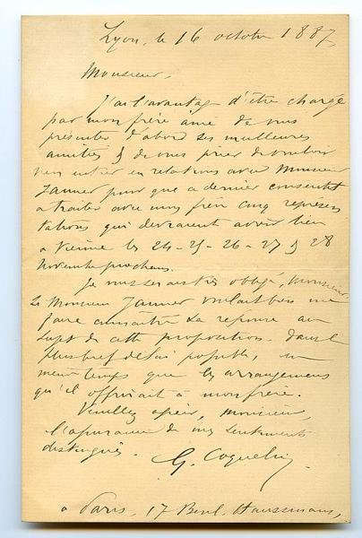 Eigenh. Brief mit U. ("G. Coquelin").