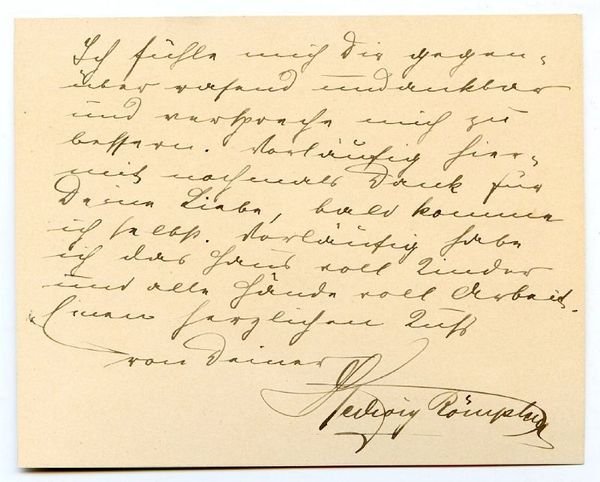 Eigenh. Briefkarte mit U. ("Hedwig Römpler").