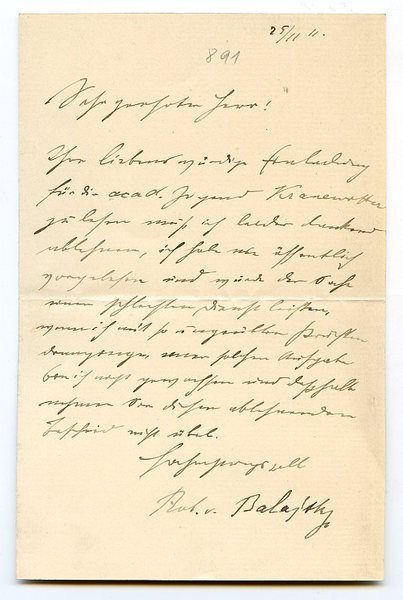 Eigenh. Brief mit U. ("Rob. v. Balajthy").