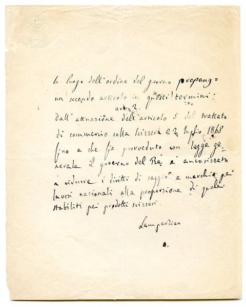 Autograph document signed ("Lampertico").