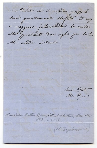 Autograph letter signed ("M. Ricci").