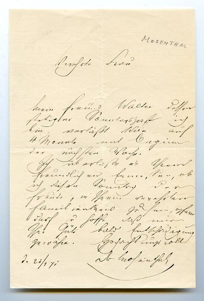 Eigenh. Brief mit U. ("Dr. Mosenthal").