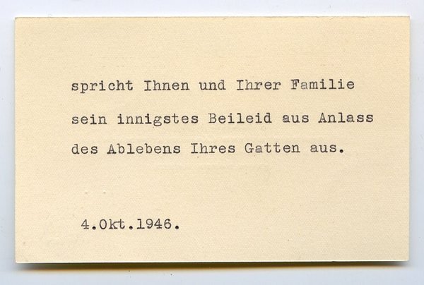 Visitenkarte mit einigen ms. Zeilen verso.