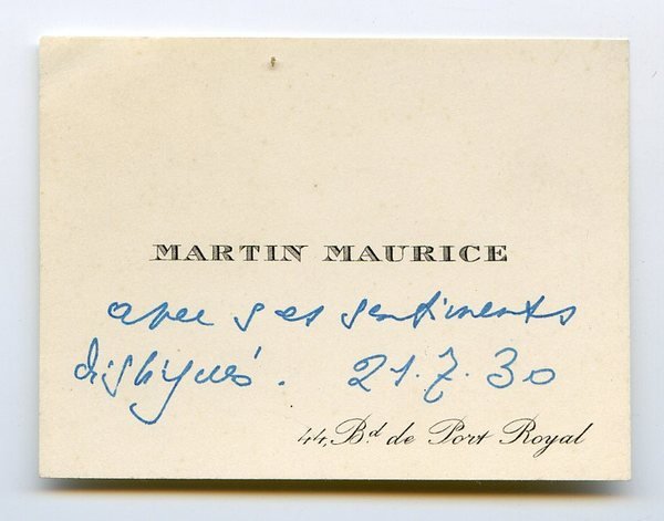 Autograph visiting card.