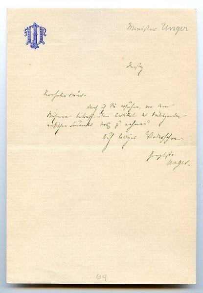Eigenh. Brief mit U. ("Unger").