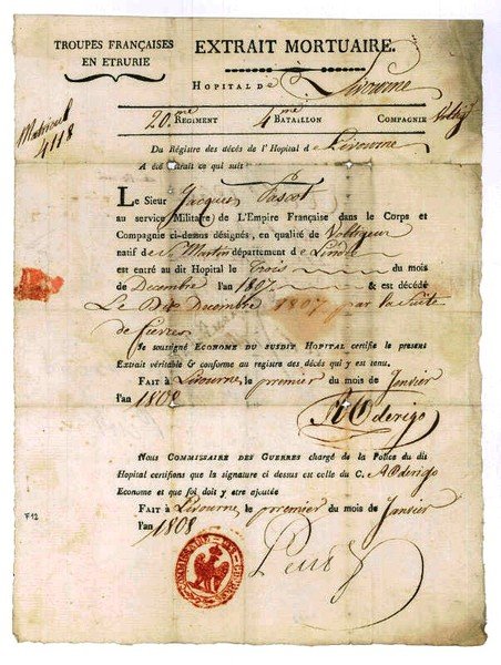 Sterbebrief für einen französischen Soldaten.