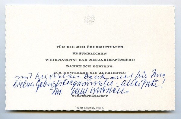 Gedr. Briefkarte mit eigenh. Grußzeile und U.