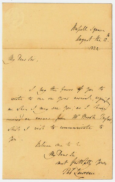 Eigenh. Brief mit U. ("Tho[ma]s Lawrence").