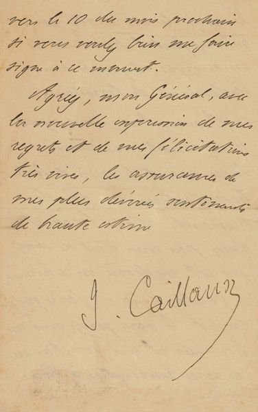 Letter signed ("J. Caillaux").