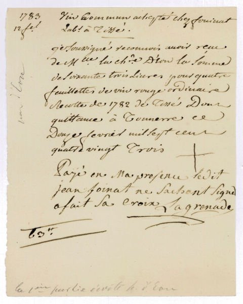 Autograph receipt signed (in third person within the text).
