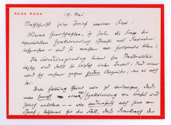Autograph letter signed ("RR").