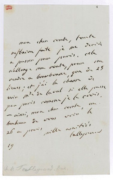 Autograph letter signed ("Talleyrand").