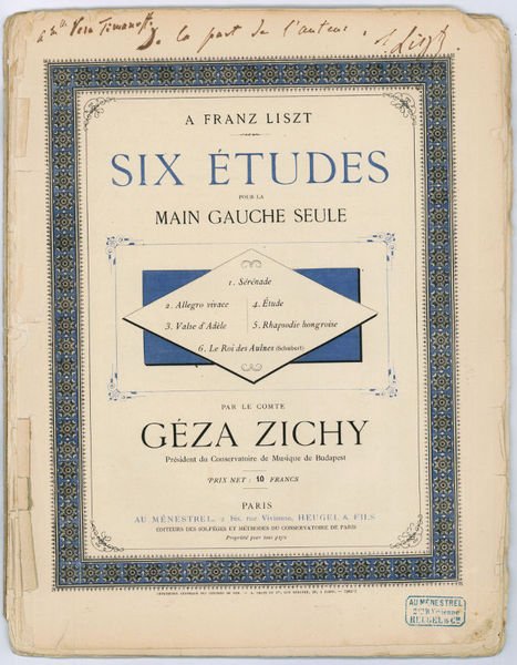 Dedication copy of "Six Etudes pour la main gauche seule".