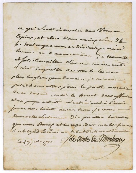 Letter signed ("Le Comte de Mirabeau").