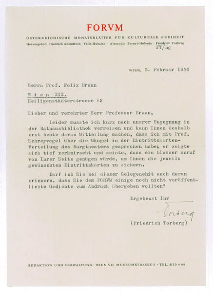 Ms. Brief mit eigenh. U. ("Torberg").