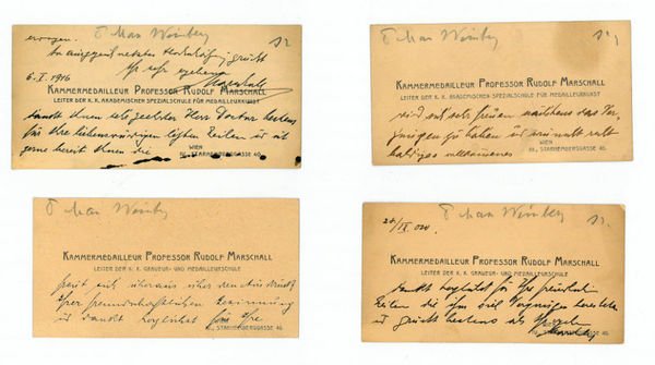 4 gedr. Visitkarten mit je mehreren eigenh. Zeilen und U.