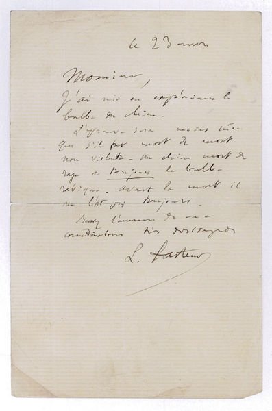 Autograph letter signed ("L. Pasteur").