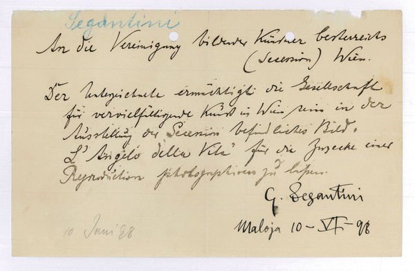 Letter signed ("G. Segantini").
