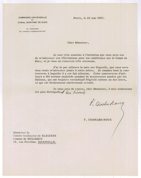 Typed letter signed.