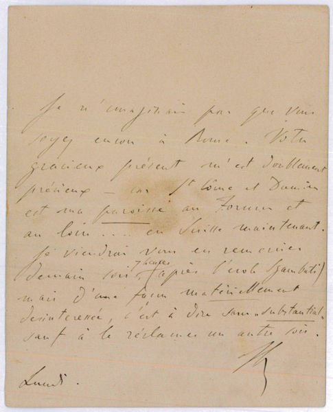 Autograph letter signed ("FL").