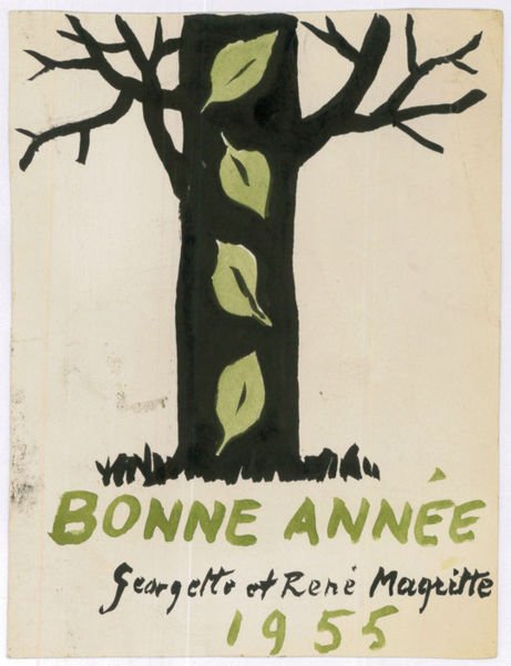 Original drawing on autograph postcard signed ("Georgette et René Magritte").