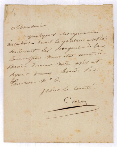 Autograph letter signed ("Corot").