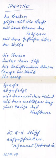 Sprache. Eigenh. Gedicht mit U.