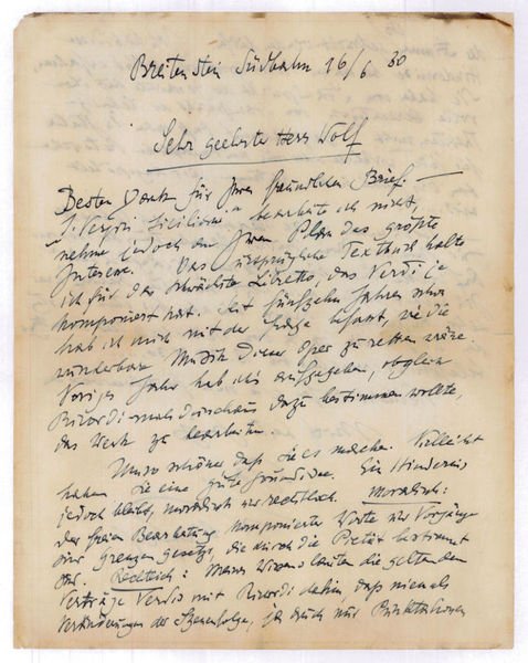 Autograph letter signed ("Werfel").