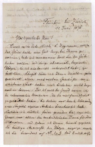 Autograph letter signed ("Prof. C. Cramer"), with a small drawing.