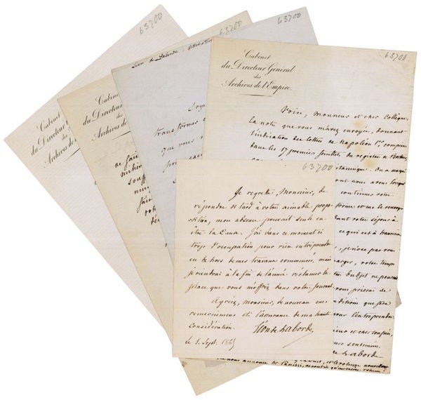 Five autograph letters signed (two "Léon de Laborde" and three …