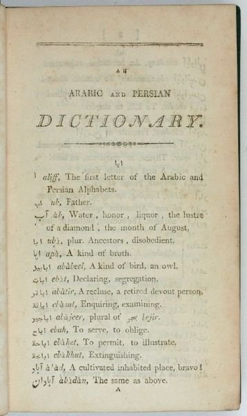 A Dictionary of the Persian and Arabic Languages. | Immagine principale