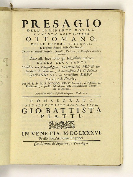 Presagio dell'imminente rovina e caduta dell'imperio Ottomano.