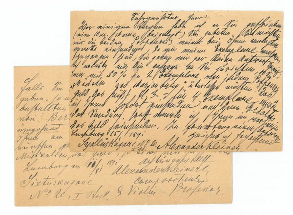 2 eigenh. Postkarten mit U.