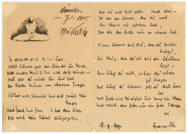 Eigenh. Gedicht mit U. und einer kleinen signierte Zeichnung von …