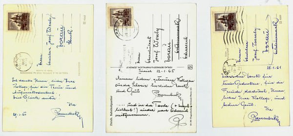 3 eigenh. Bildpostkarten mit U.