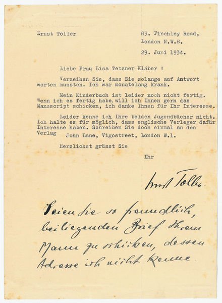 Ms. Brief mit eigenh. U. und mehrzeiliger eh. Nachschrift.