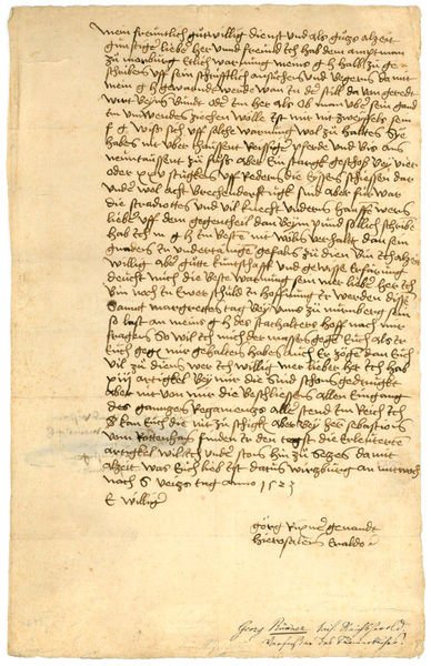 Eigenh. Brief mit U. ("Görg Rixner genandt Hierosalem Eraldo").