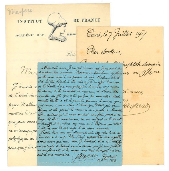 3 autograph letters signed ("GMaspero").