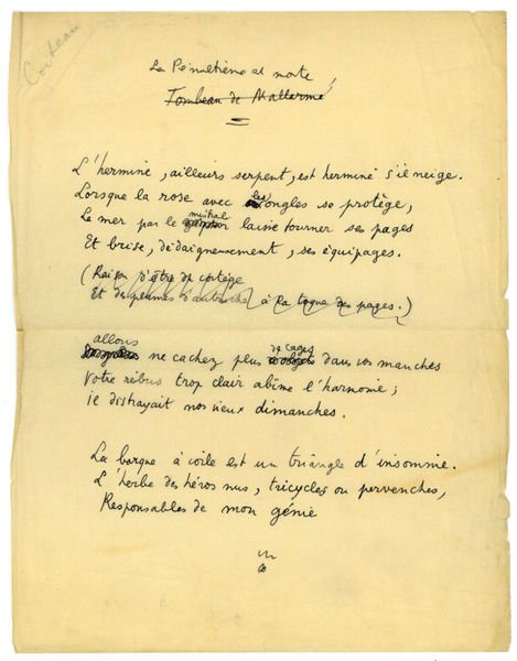 La Pénultième est morte. Poème autographe.