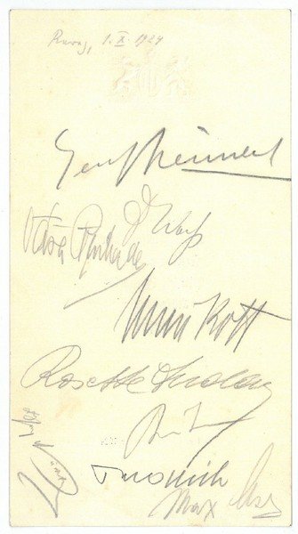 Menükarte, signiert.