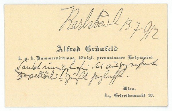 Eigenh. Notiz auf Visitkarte.